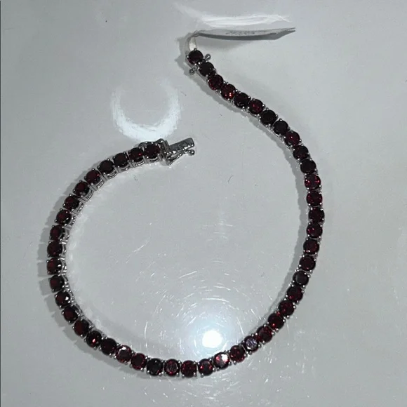 NWT NYC11 Sterling Silver Genuine Red Garnet Eternity Line Bracelet Boho - Picture 3 of 11